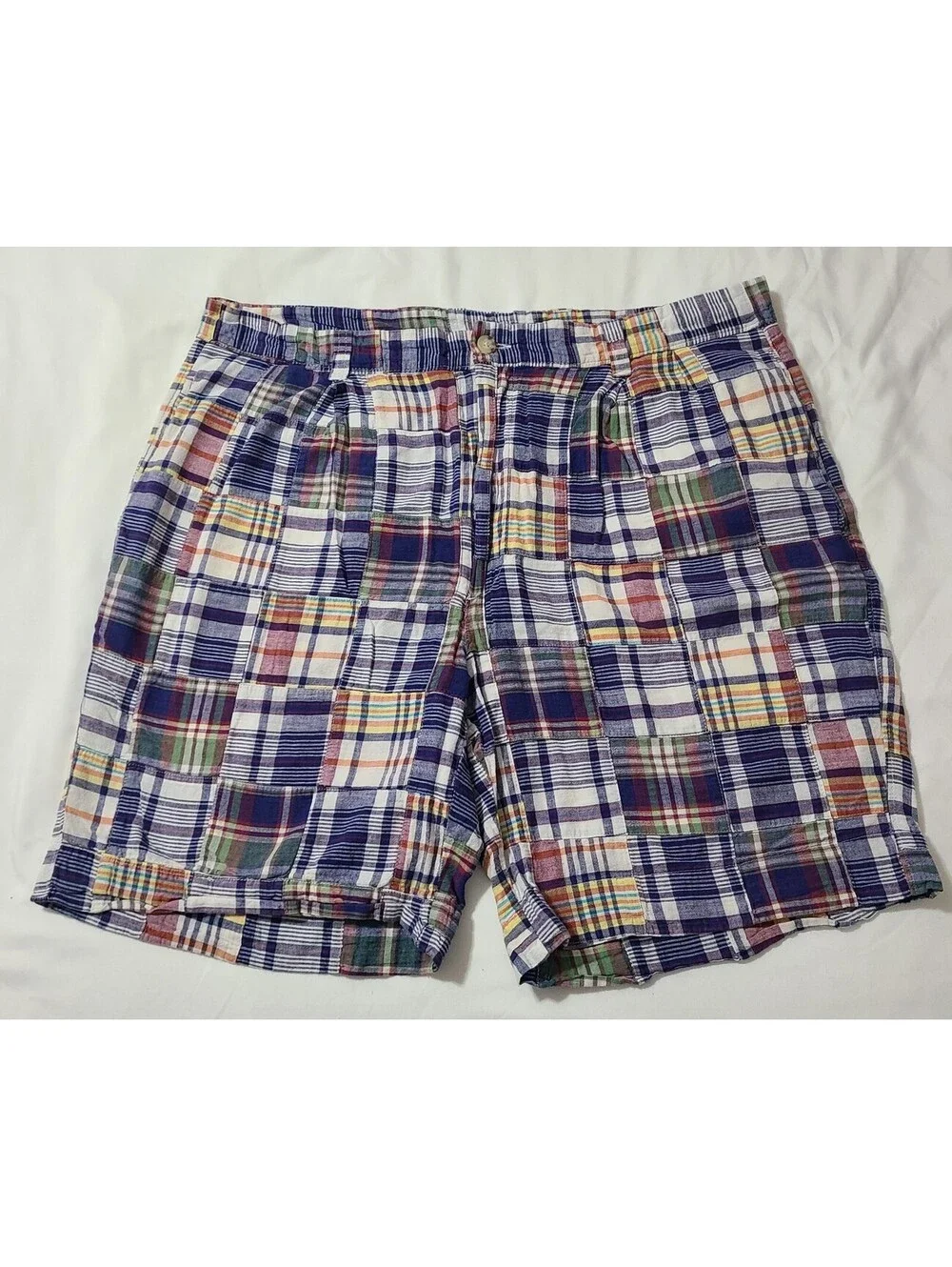 Charleston Logo Patchwork Madras Shorts Mens Sz 38 Large Multicolor Plaid Preppy